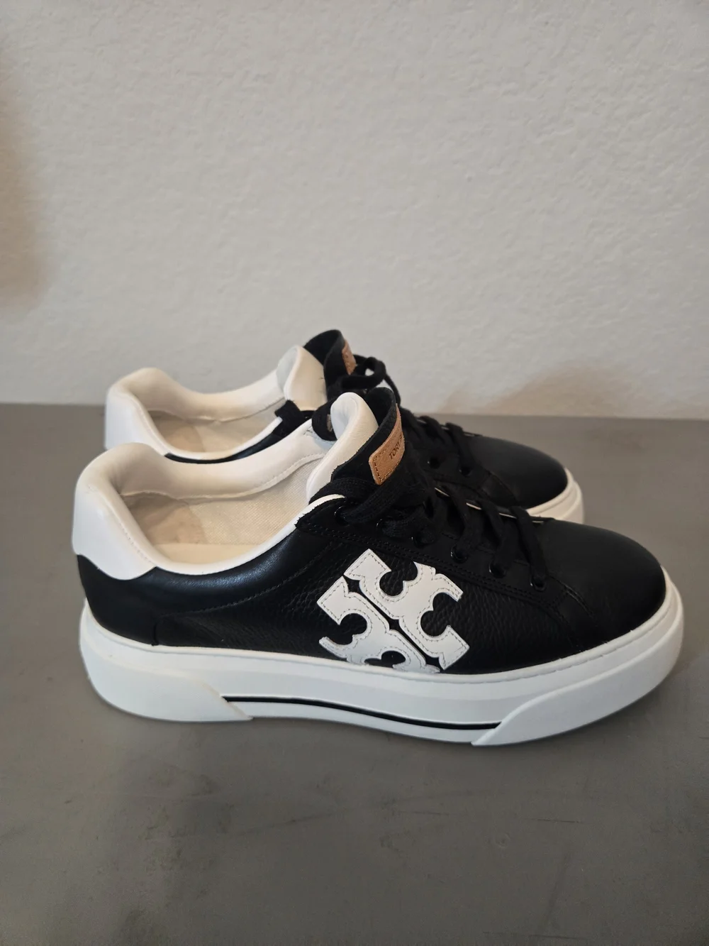 Tory Burch Black and White Logo Platform Sneakers